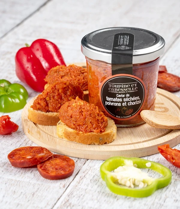 Caviar de tomates séchées, poivrons et chorizo